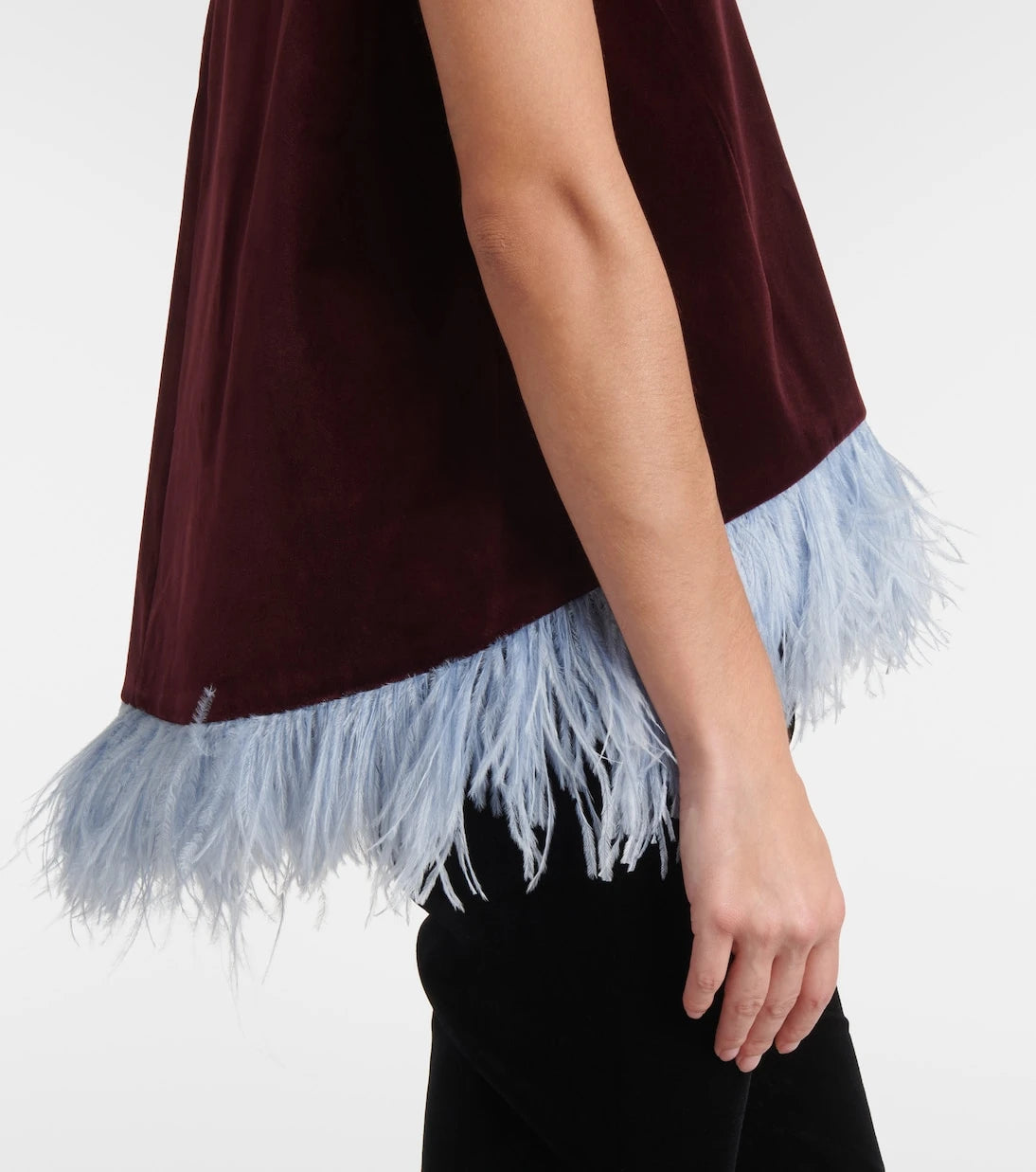La DoubleJ - La Scala feather-trimmed cotton velvet top