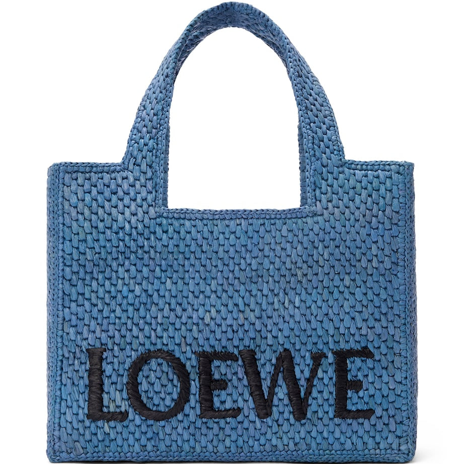 LOEWE Blue x Paula's Ibiza Small Raffia Font Tote Bag