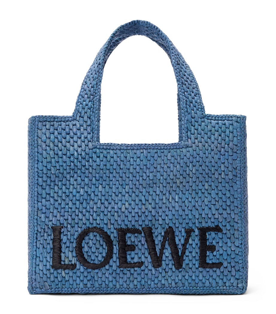 LOEWE Blue x Paula's Ibiza Small Raffia Font Tote Bag