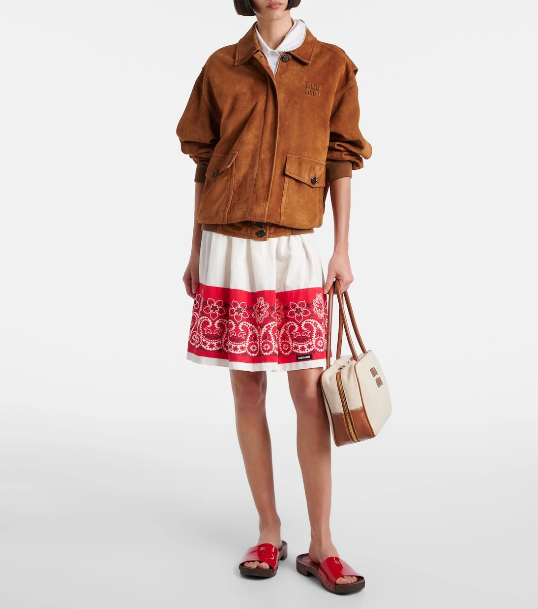 Miu Miu - Beau leather-trimmed canvas tote bag