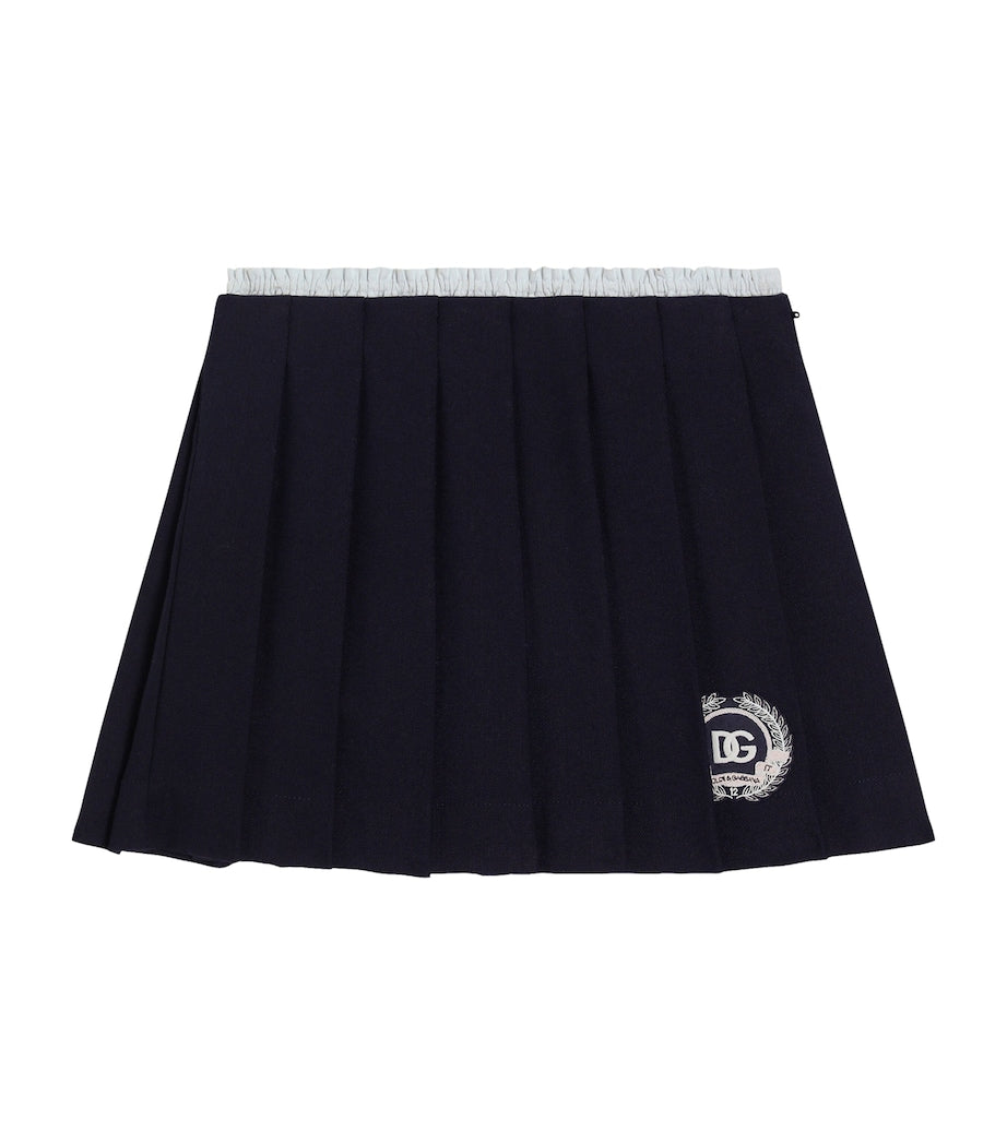 Virgin Wool-Cotton Logo Pleated Skirt (8-12 Years)