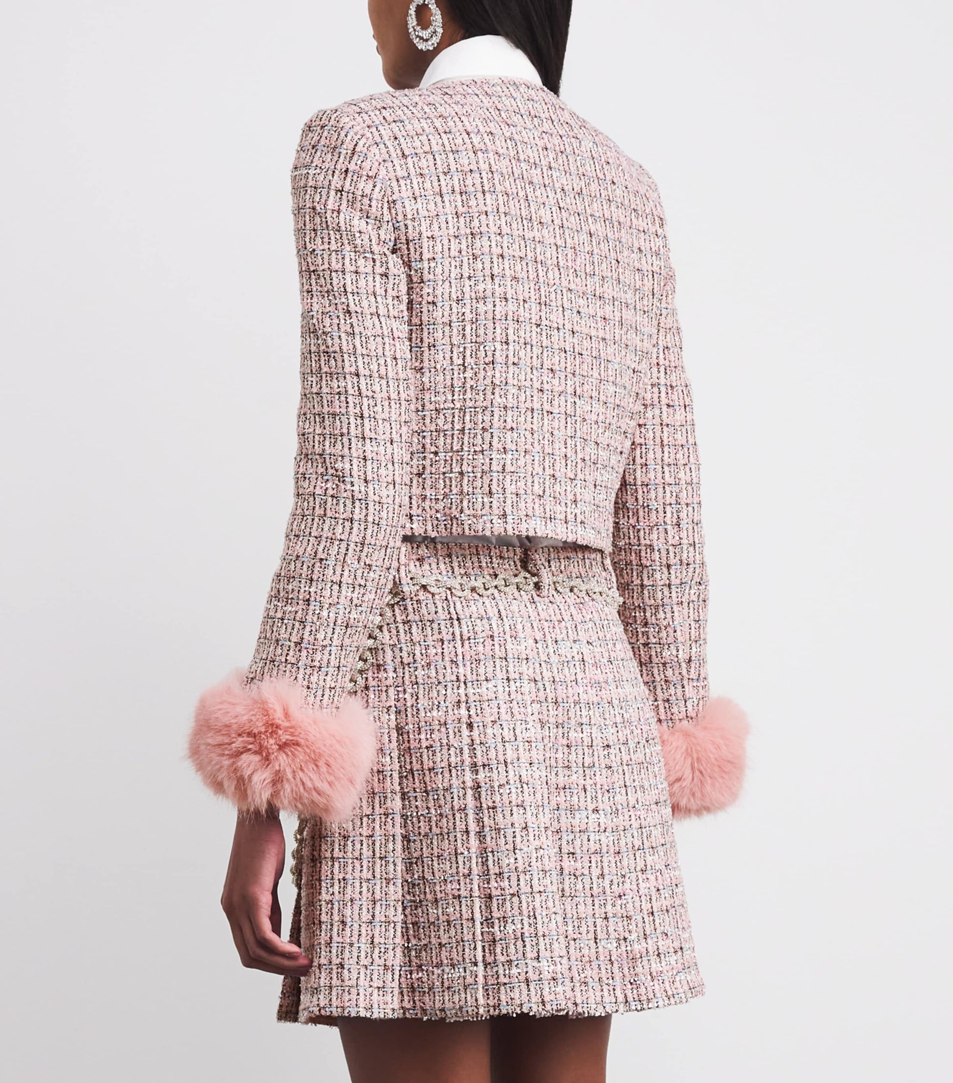 Self-Portrait Pink Bouclé Fur-Trim Jacket