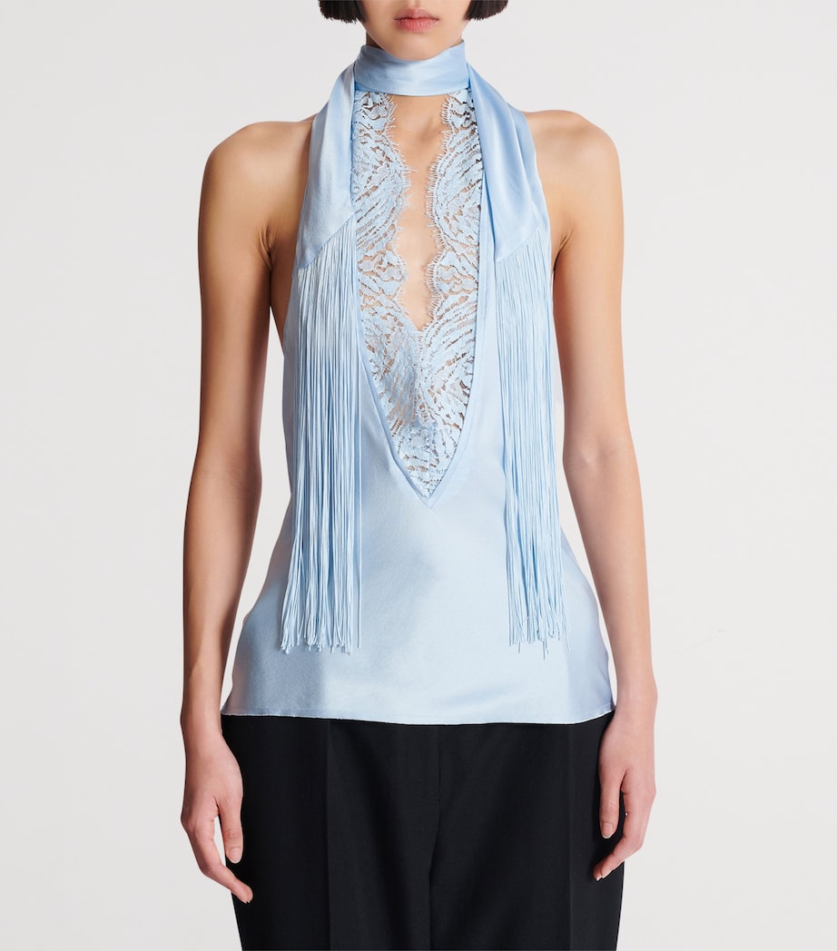 Blue Silk Backless Top