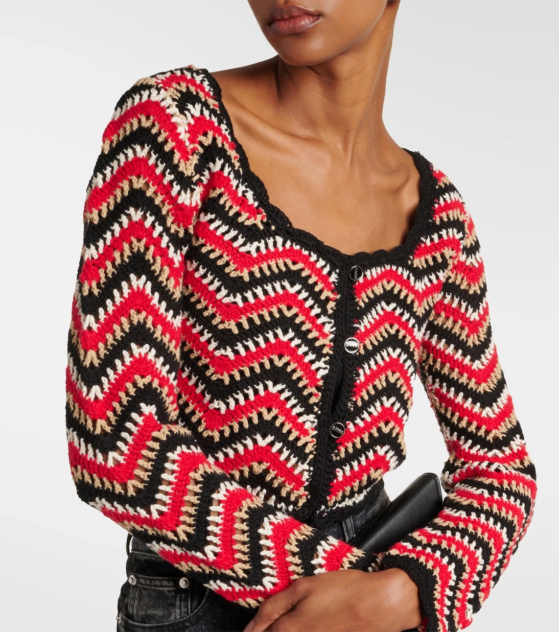 Ganni - Crochet cropped cotton cardigan