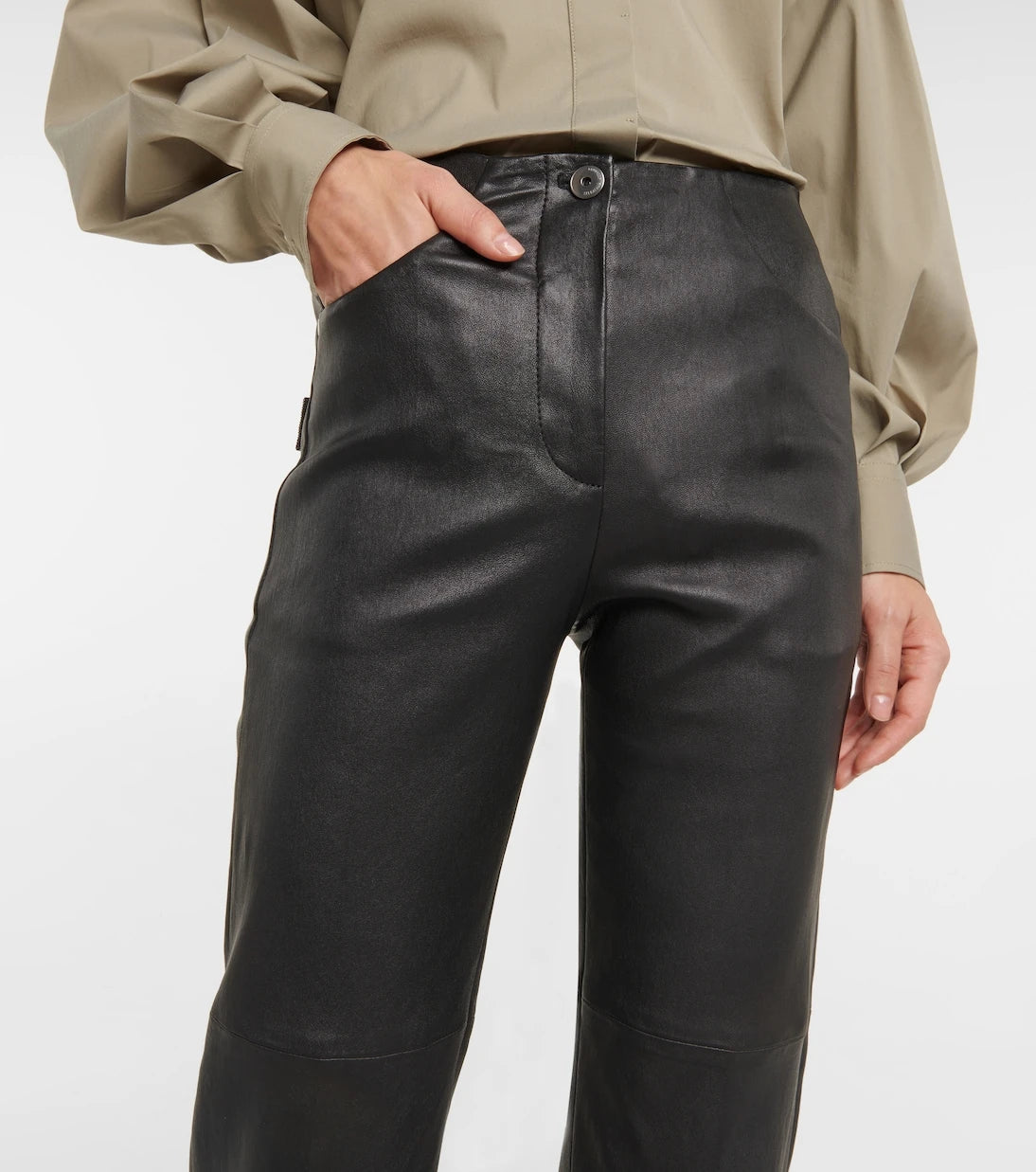 Brunello Cucinelli - High-rise leather bootcut pants