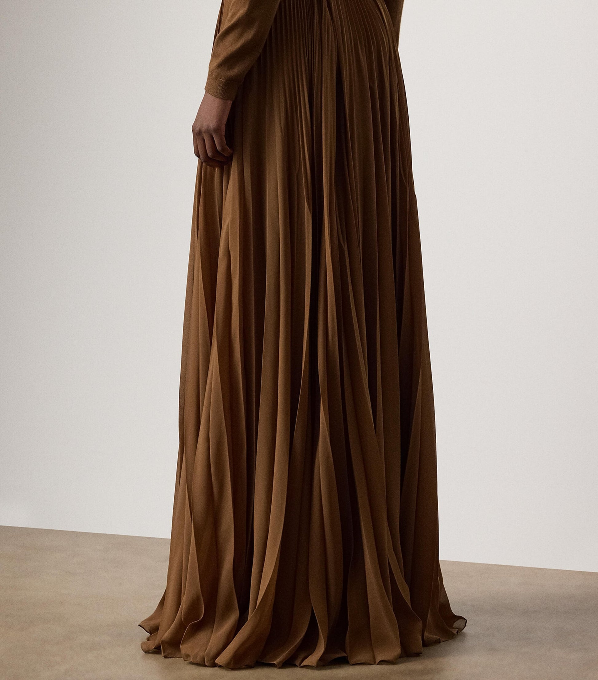 Ralph Lauren Collection Brown Chiffon Pleated Marsha Maxi Skirt