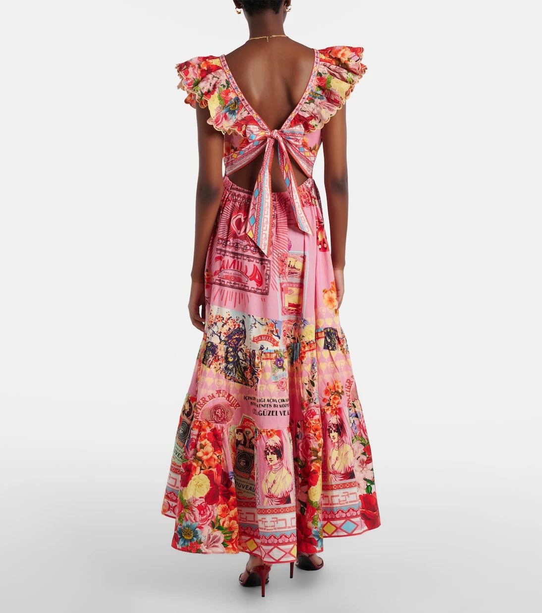 Camilla - Collage Kingdom tiered cotton maxi dress