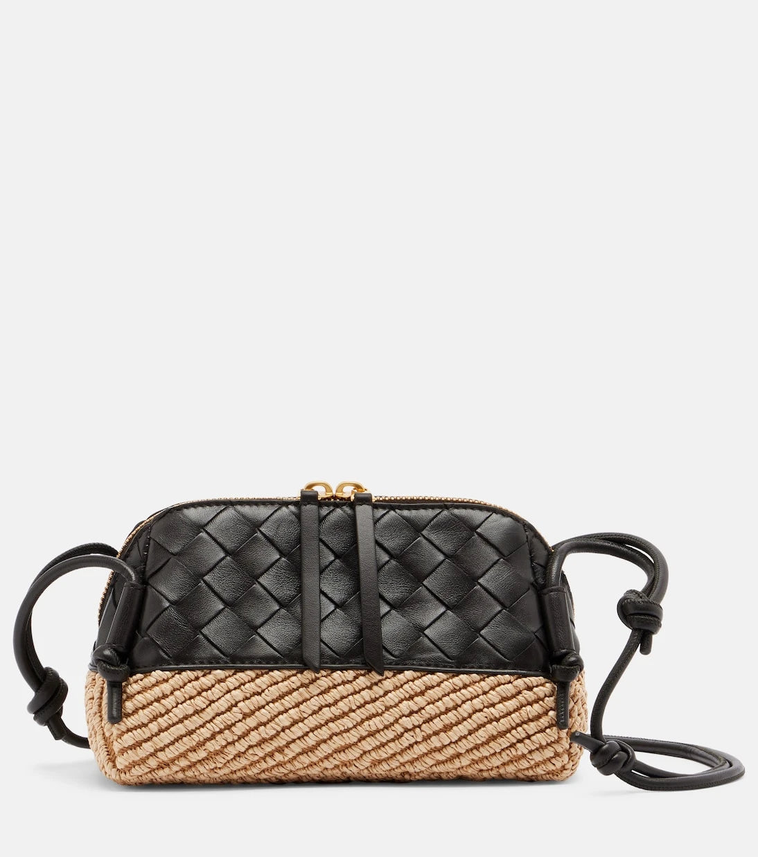 Bottega Veneta - Concert leather and raffia shoulder bag