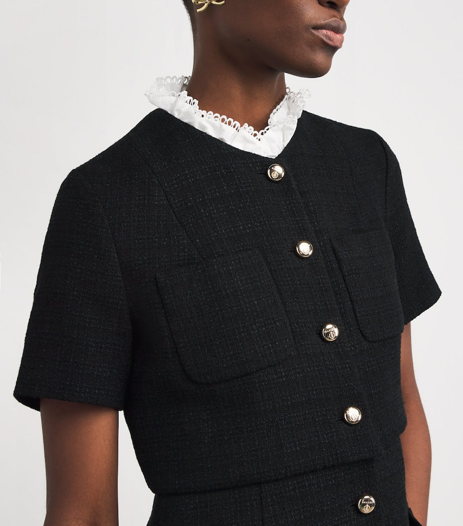 Sandro Paris Black Tweed Ruffle-Collar Mini Dress