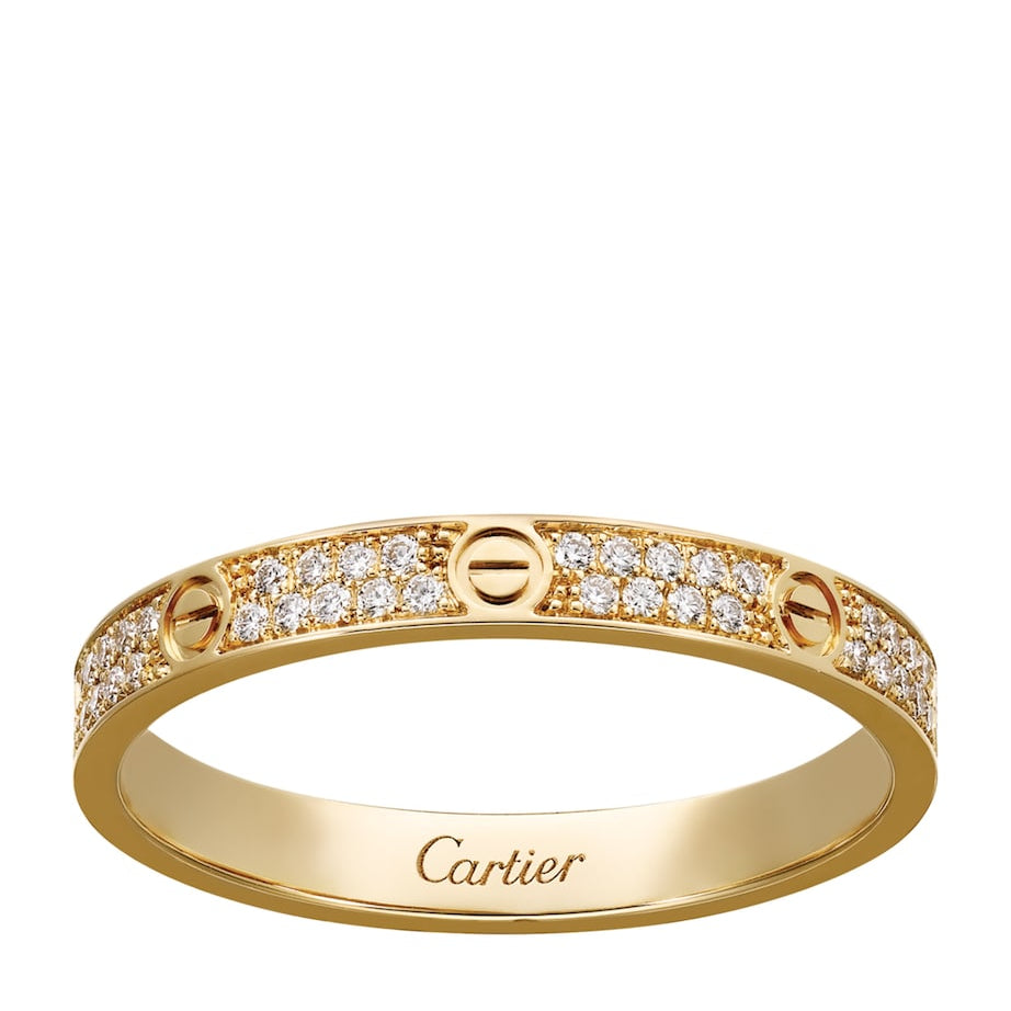 Small Yellow Gold and Diamond LOVE Ring