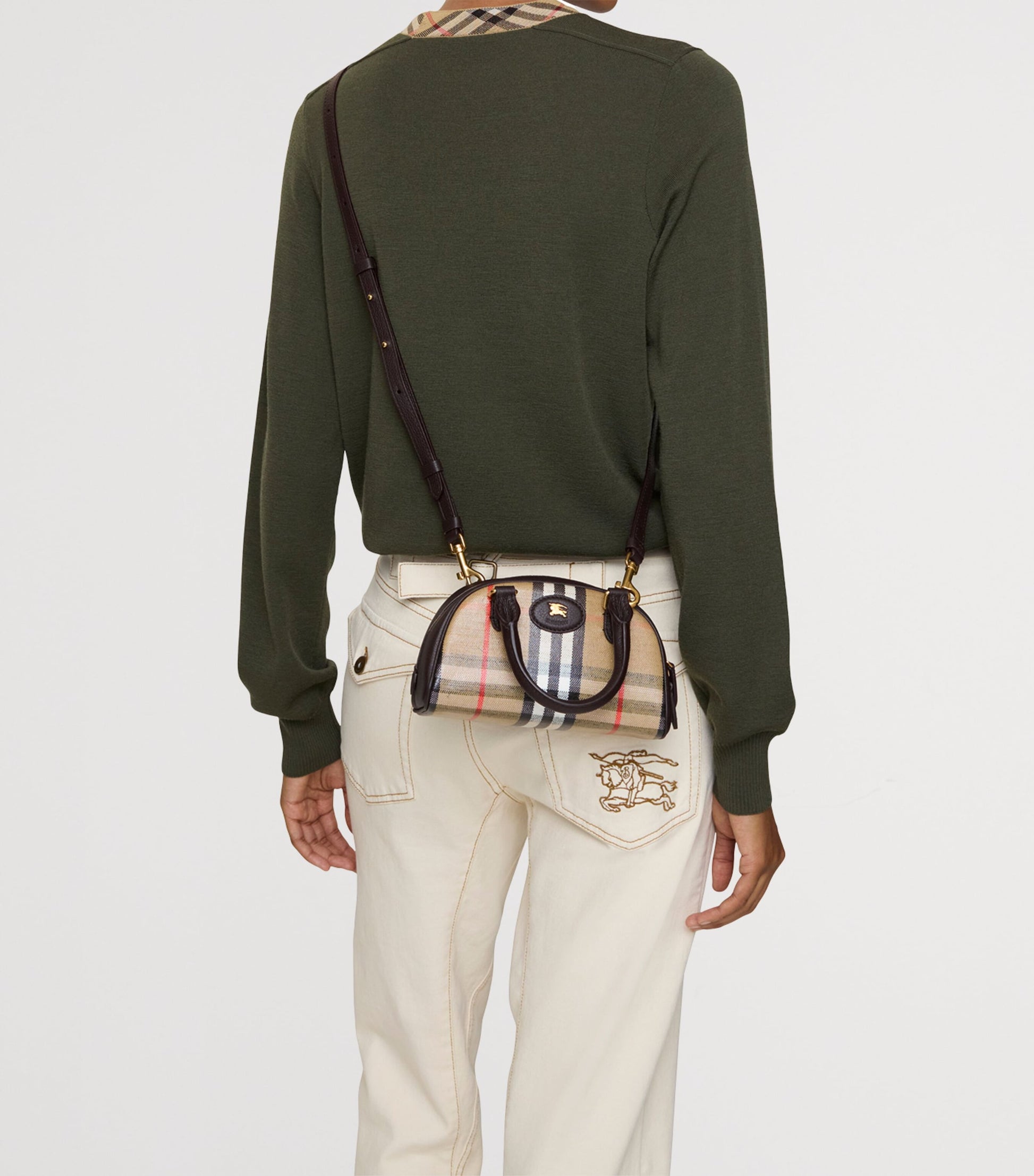 Burberry Beige Mini Canvas Highlands Bowling Bag