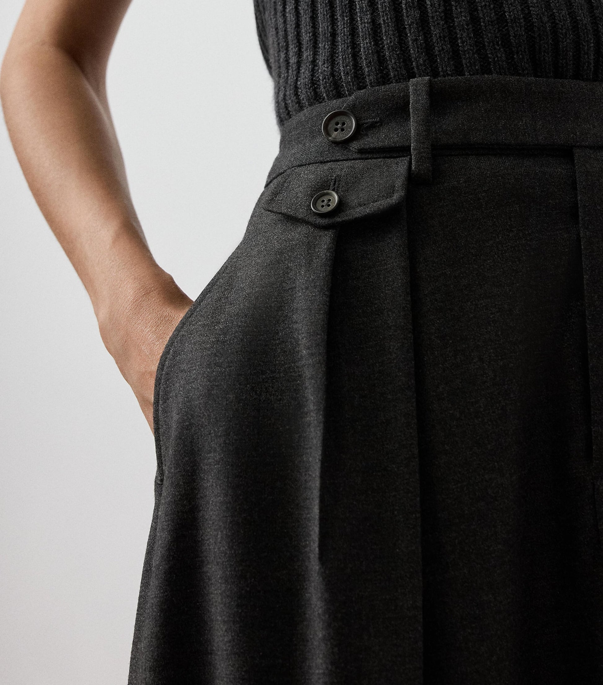 Ralph Lauren Collection Grey Wool Evilyn Midi Skirt