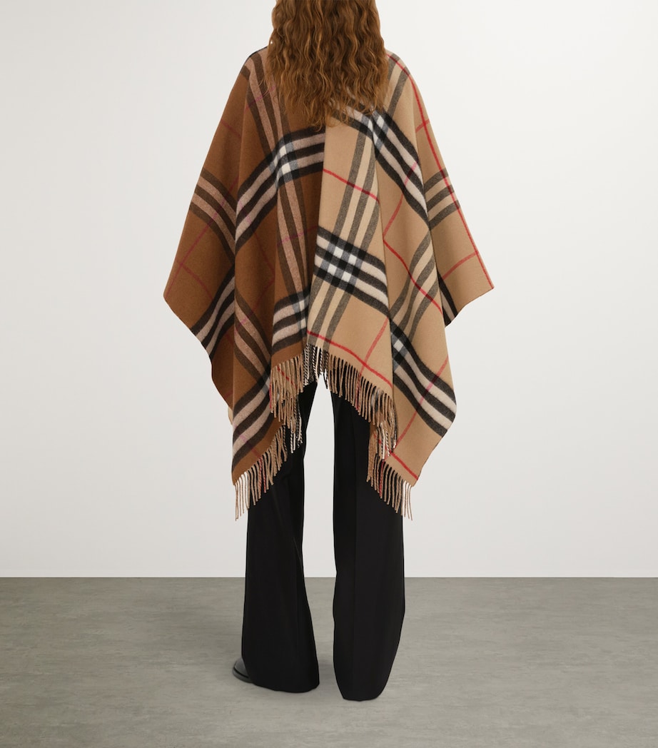 Brown Wool-Cashmere Contrast-Check Cape