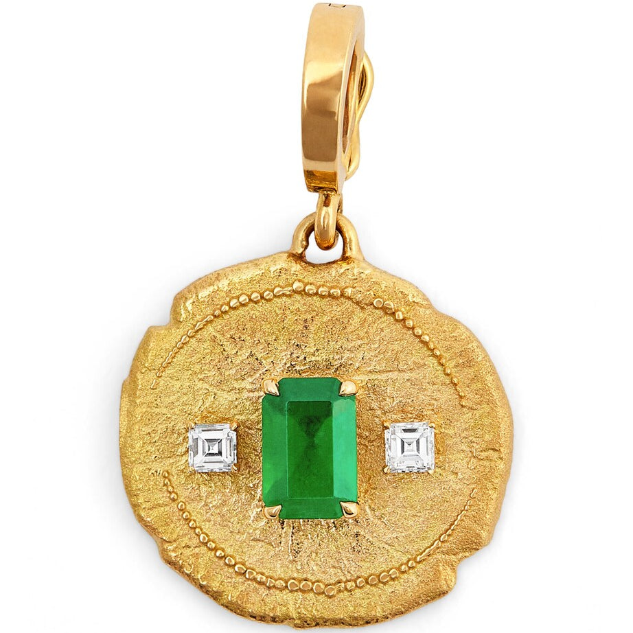 Small Yellow Gold, Diamond and Emerald Trio Coin Charm