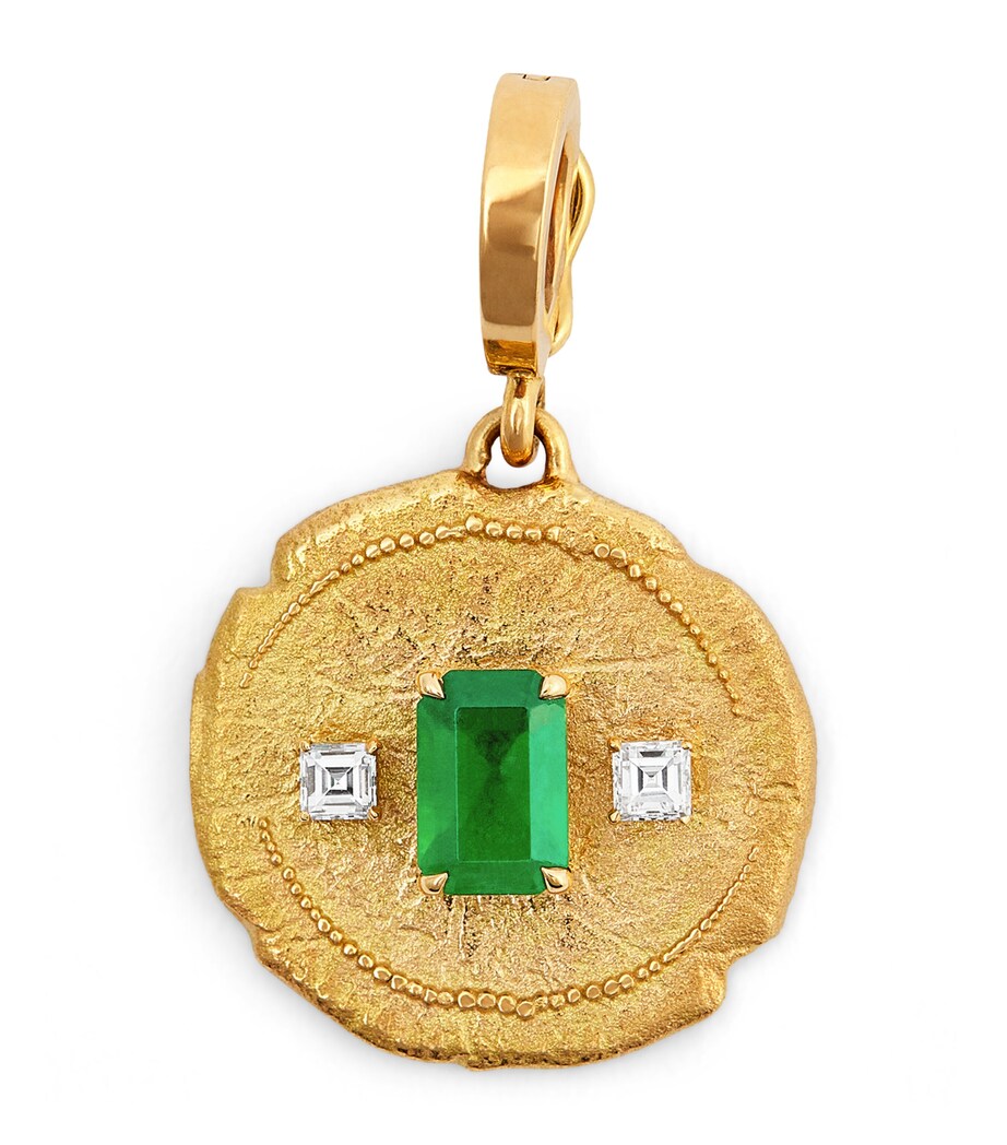 Small Yellow Gold, Diamond and Emerald Trio Coin Charm