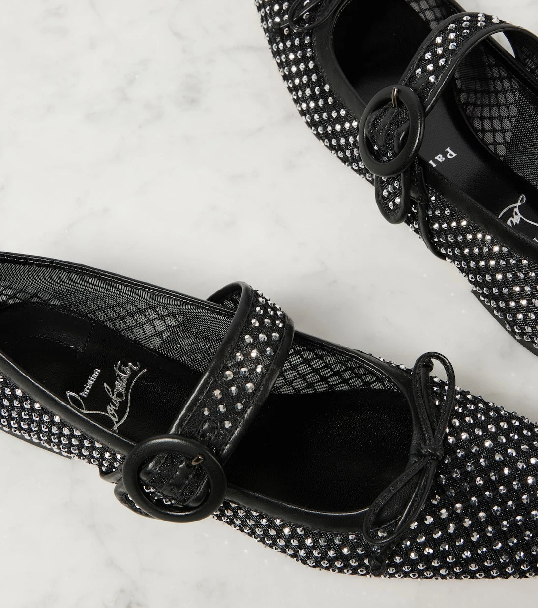 Christian Louboutin - Mamastrapitina embellished mesh ballet flats