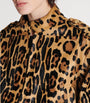 Balmain Brown Suede Leopard Print Bomber Jacket
