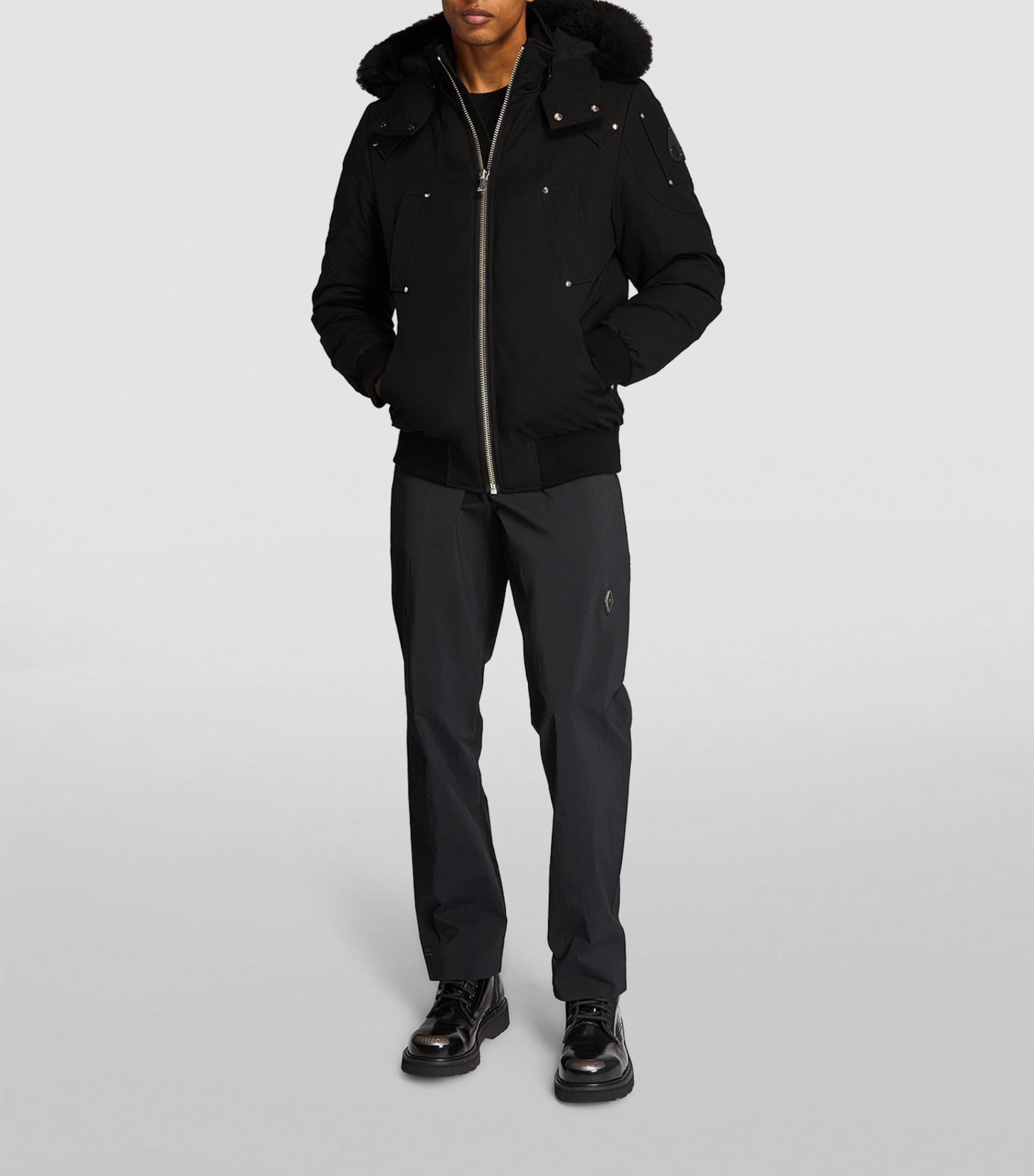 Moose Knuckles Black Down-Filled Bomber Jacket