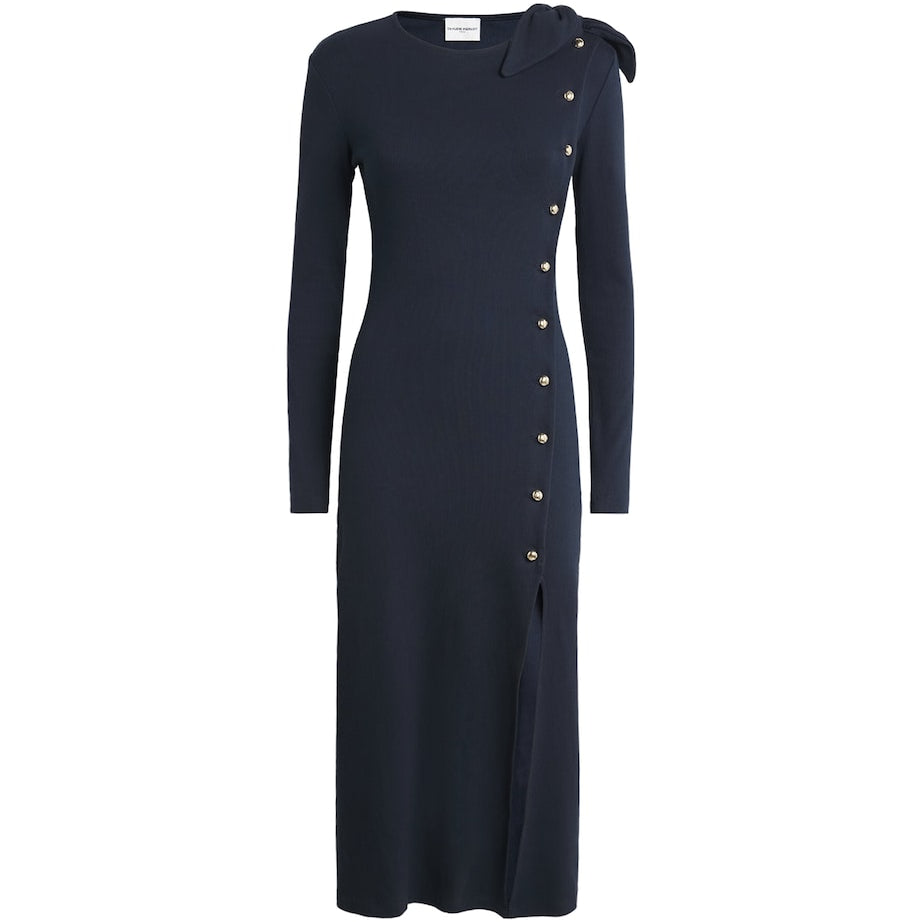 Claudie Pierlot Blue Stretch-Cotton Button Dress