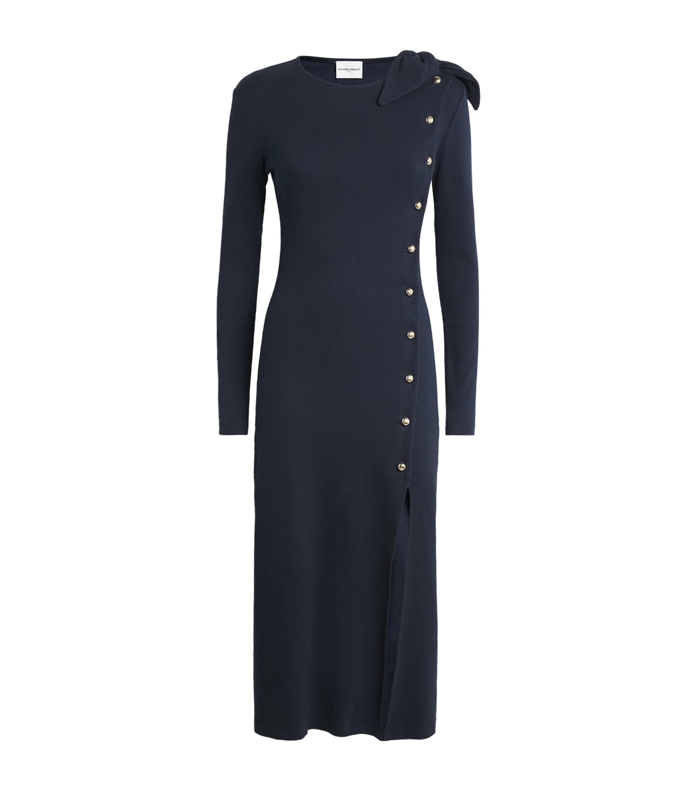 Claudie Pierlot Blue Stretch-Cotton Button Dress