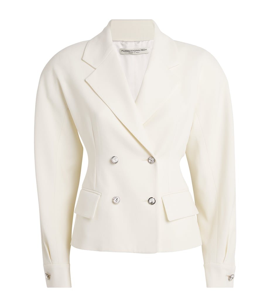 White Wool-Blend Crepe Jacket