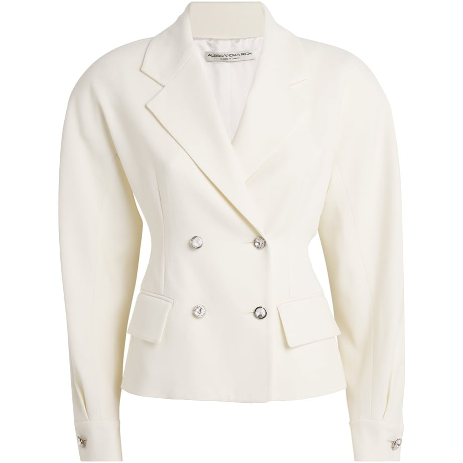White Wool-Blend Crepe Jacket