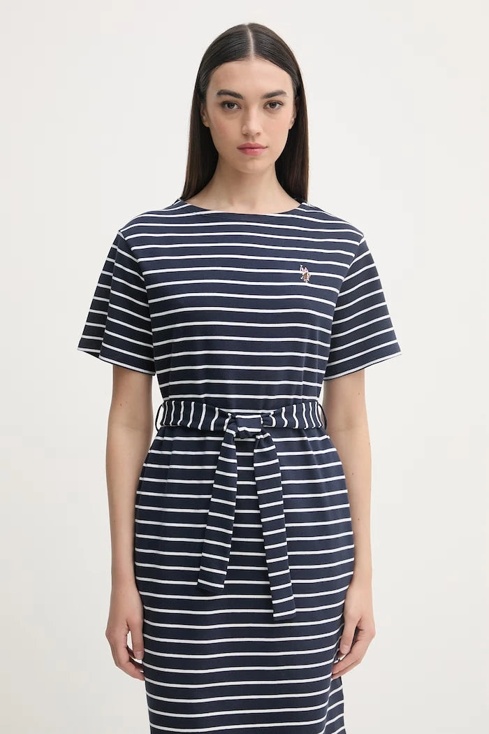 U.S. Polo Assn. Pamuk Elbise BOAT NECK BOXY SLEEVE STRIPE MIDI