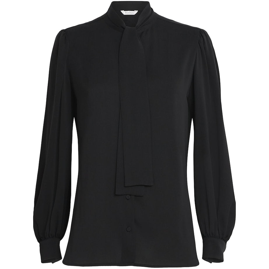 Black Silk Pussybow Blouse