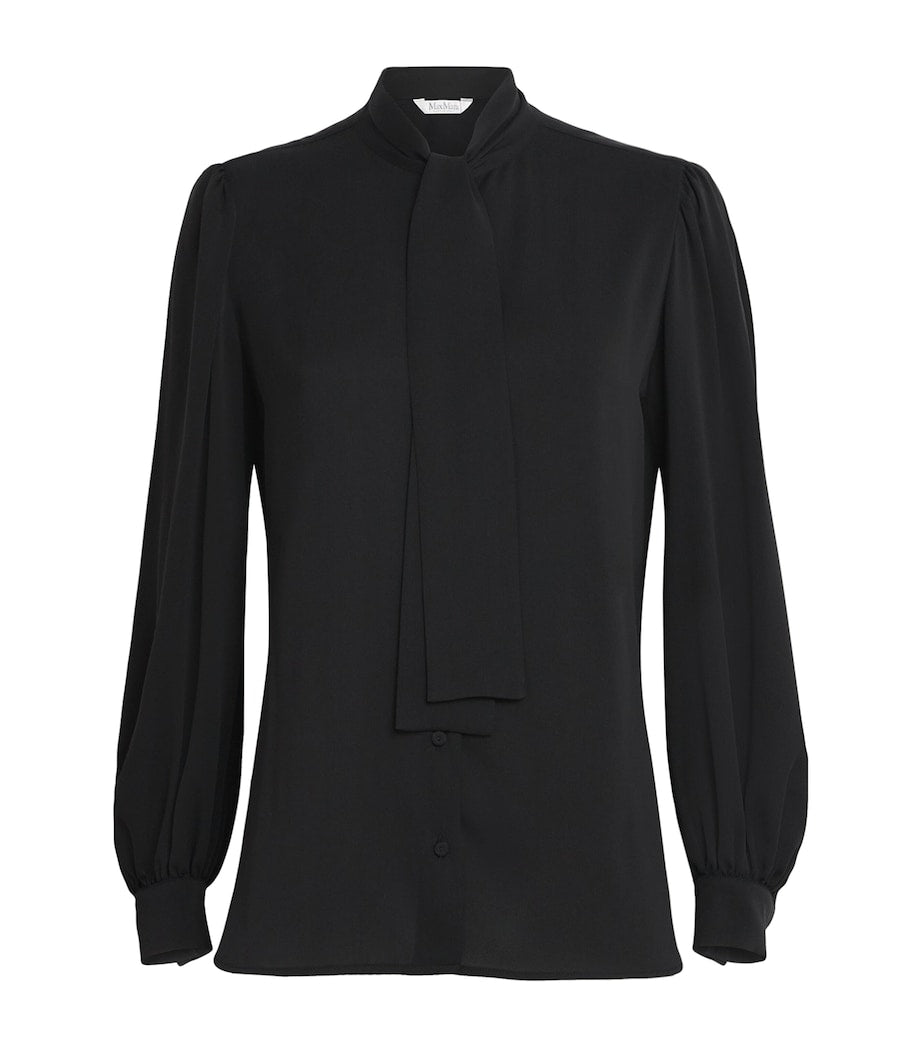 Black Silk Pussybow Blouse