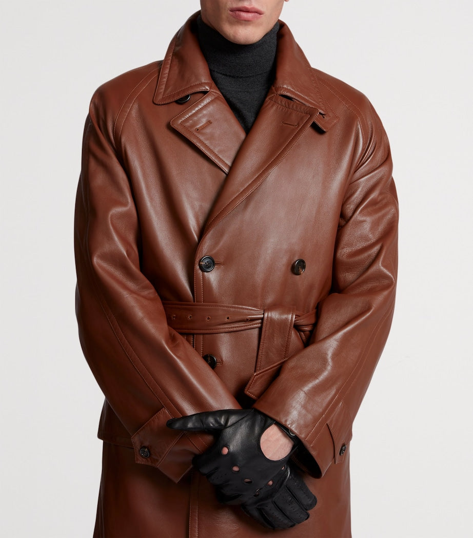 Dunhill Brown Archive Leather Trench Coat