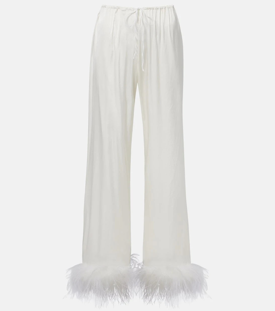Oséree - Bridal feather-trimmed satin wide-leg pants