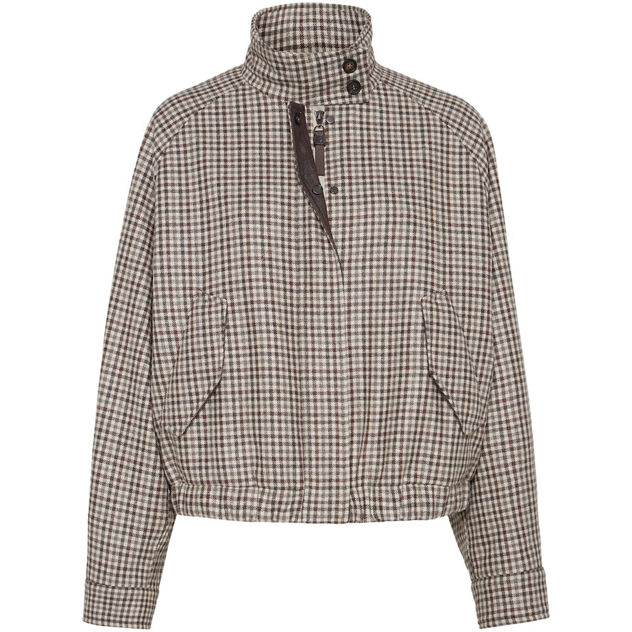 Brunello Cucinelli Brown Virgin Wool Check Bomber Jacket