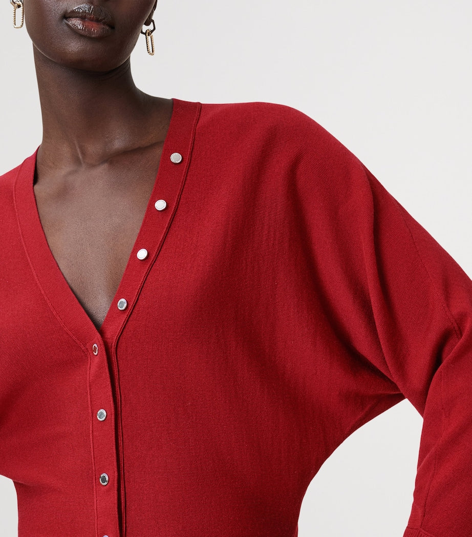 AllSaints Red Wool Honor V-Neck Cardigan