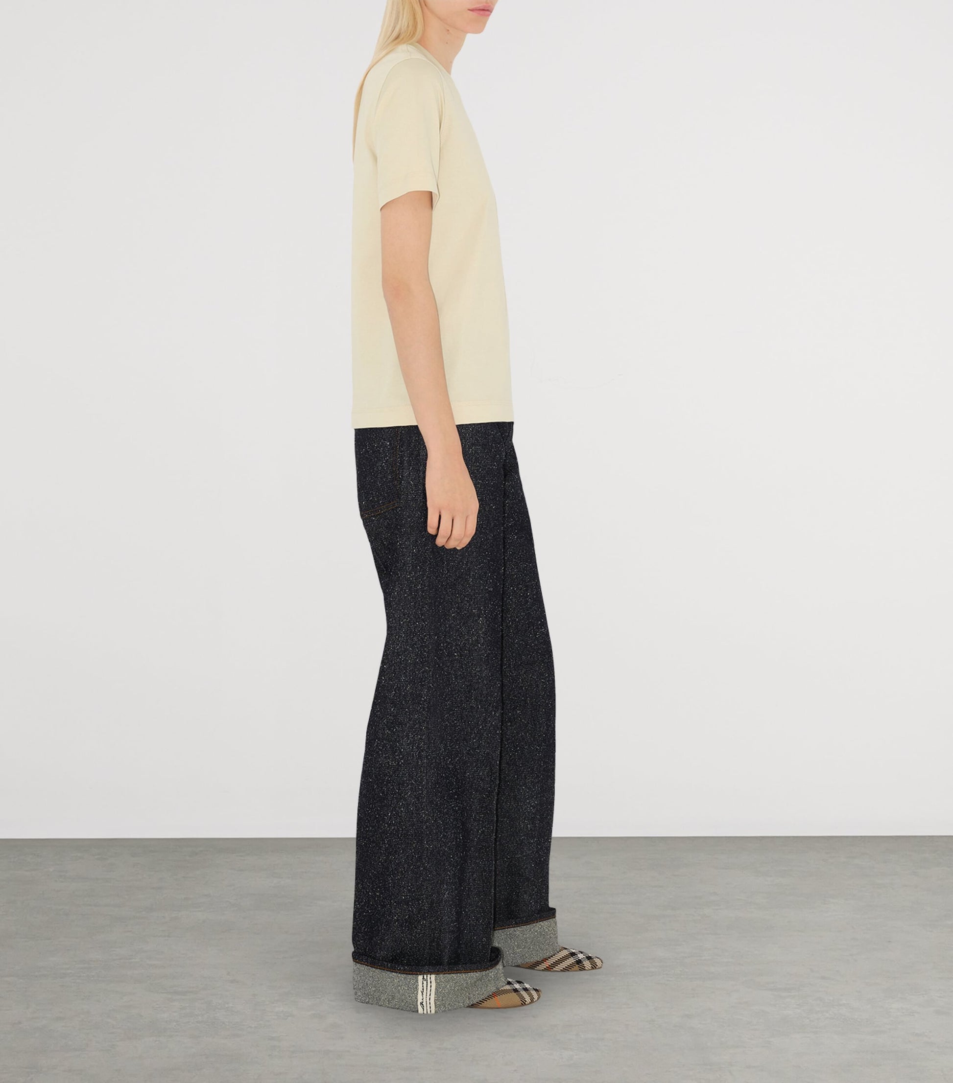 Beige Check-Patch T-Shirt