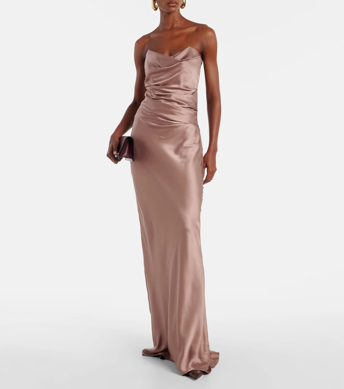 The Sei - Ruched strapless silk satin corset dress