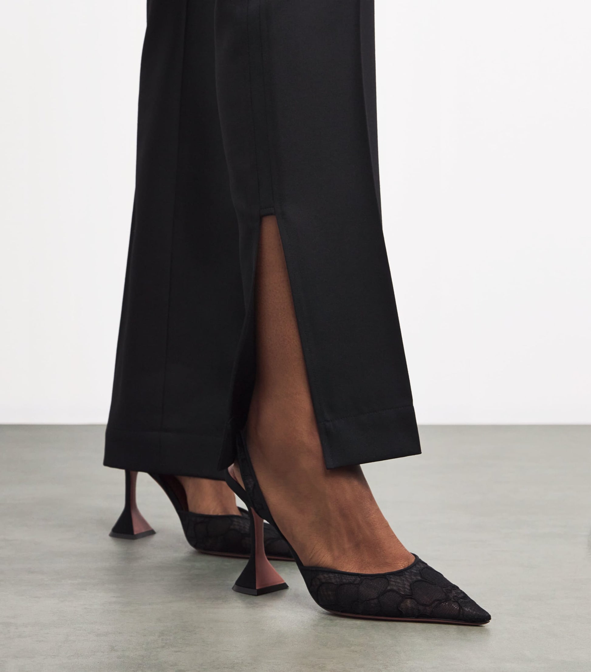 Amina Muaddi Black Lace Holli Slingback Heels 95