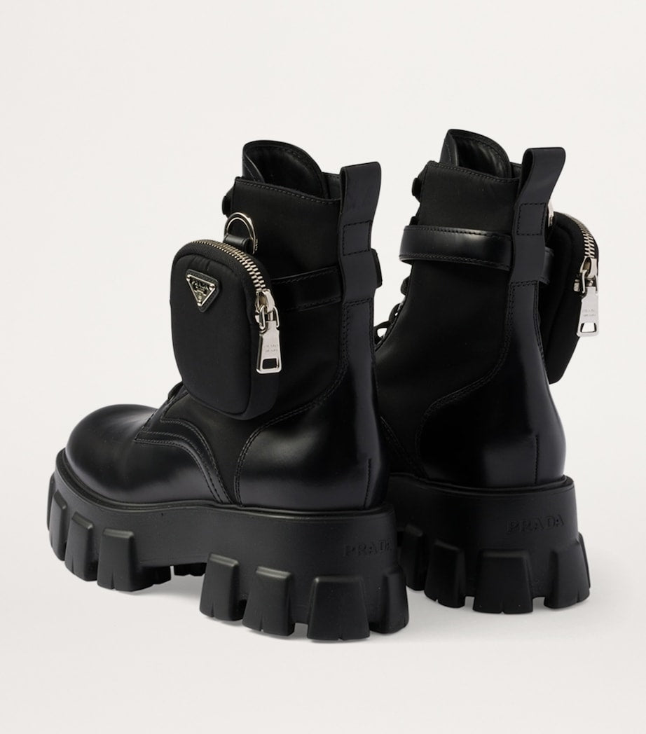 Prada Black Leather Monolith Boots with Pouch 55