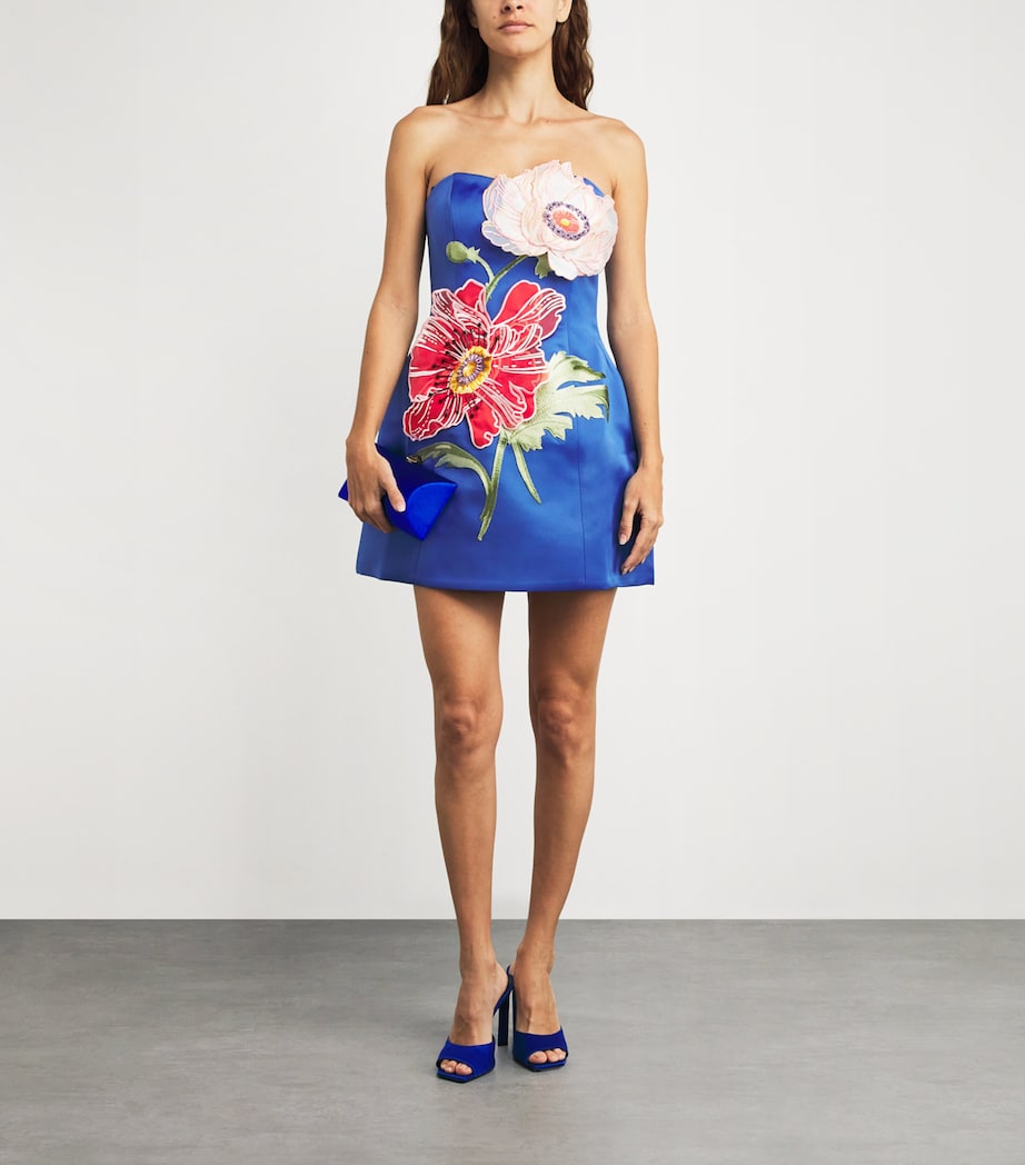 LEO LIN Blue Flower-Appliqué Rosario Mini Dress
