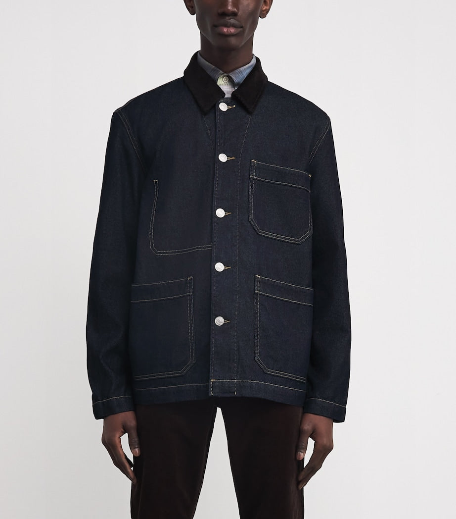 PAIGE Navy Corduroy-Collar Pauler Denim Chore Jacket