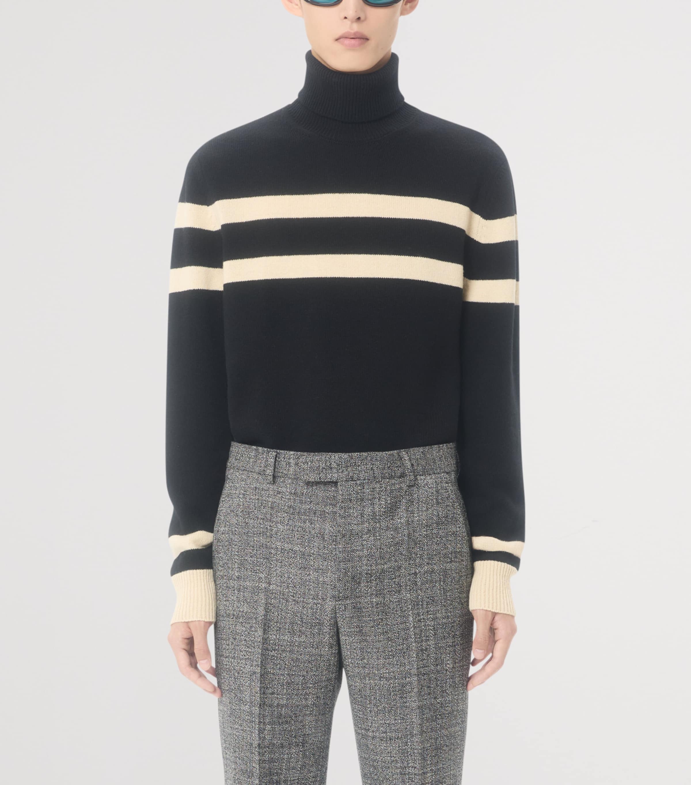Valentino Garavani Black Virgin Wool Stripe Rollneck Sweater