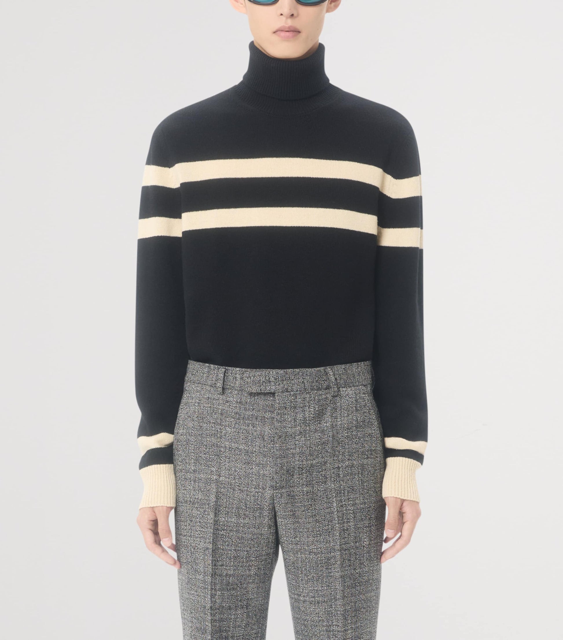 Valentino Garavani Black Virgin Wool Stripe Rollneck Sweater