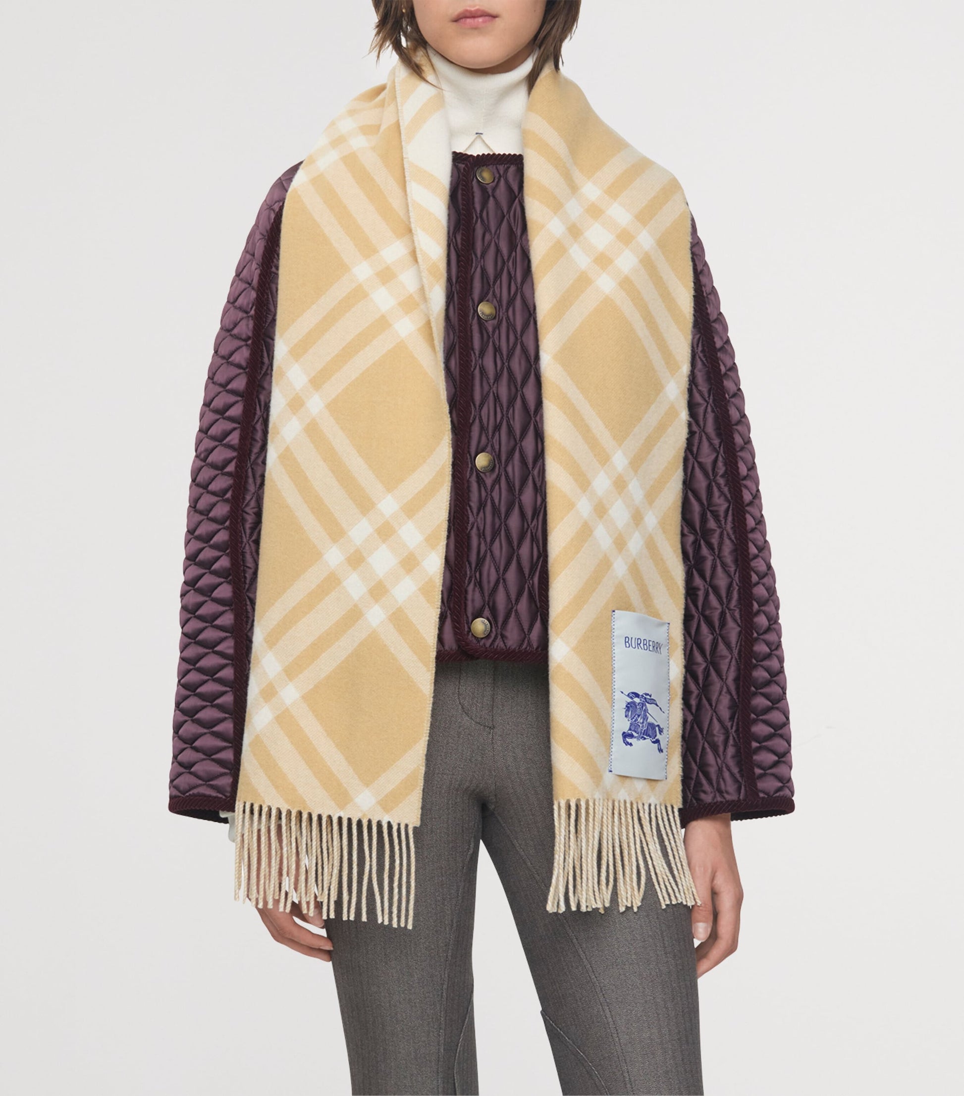 Burberry Beige Cashmere Check Scarf