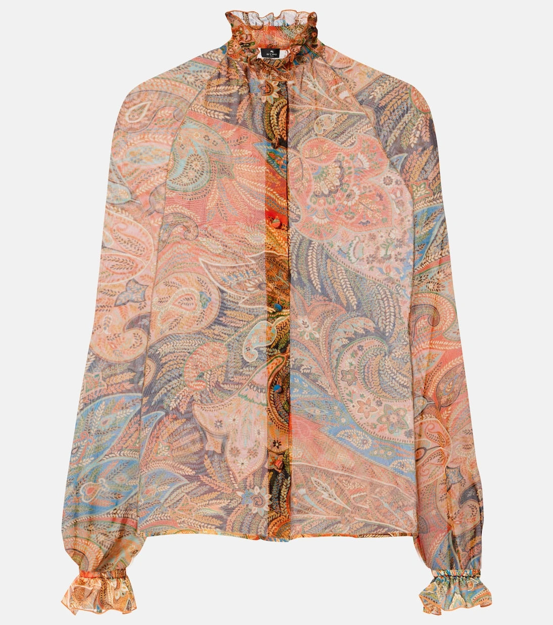 Etro - Printed ruffled silk shirt