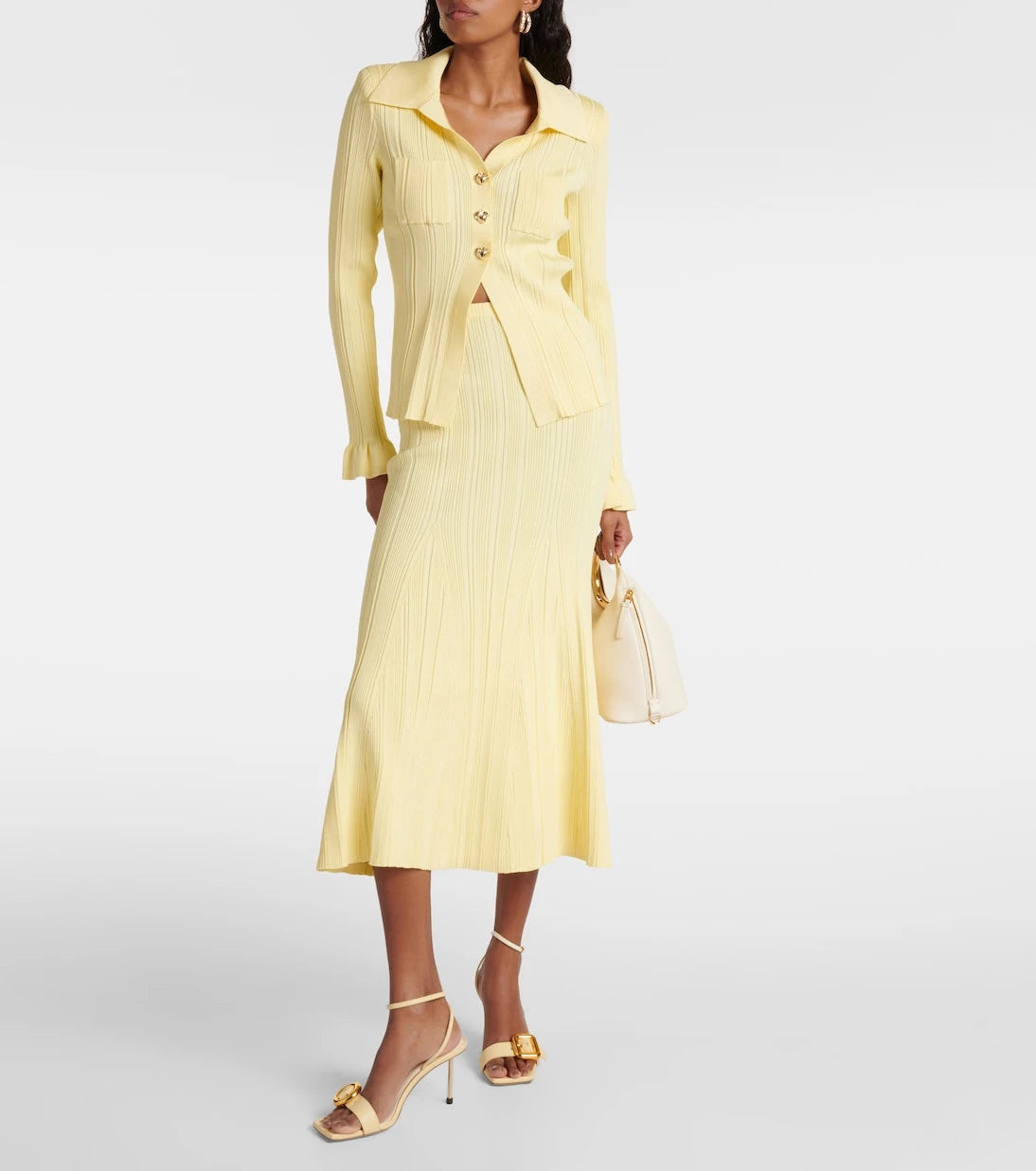 Self-Portrait - Ribbed-knit flared midi skirt
