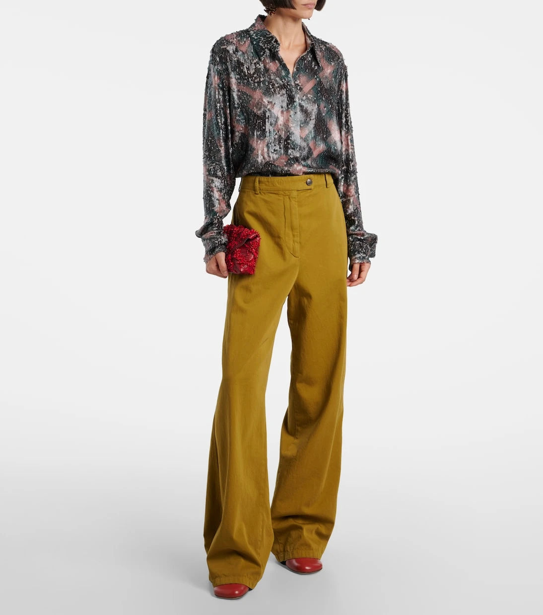 دريس فان نوتن - بنطال واسع الساقين بخصر عالٍ من القطن