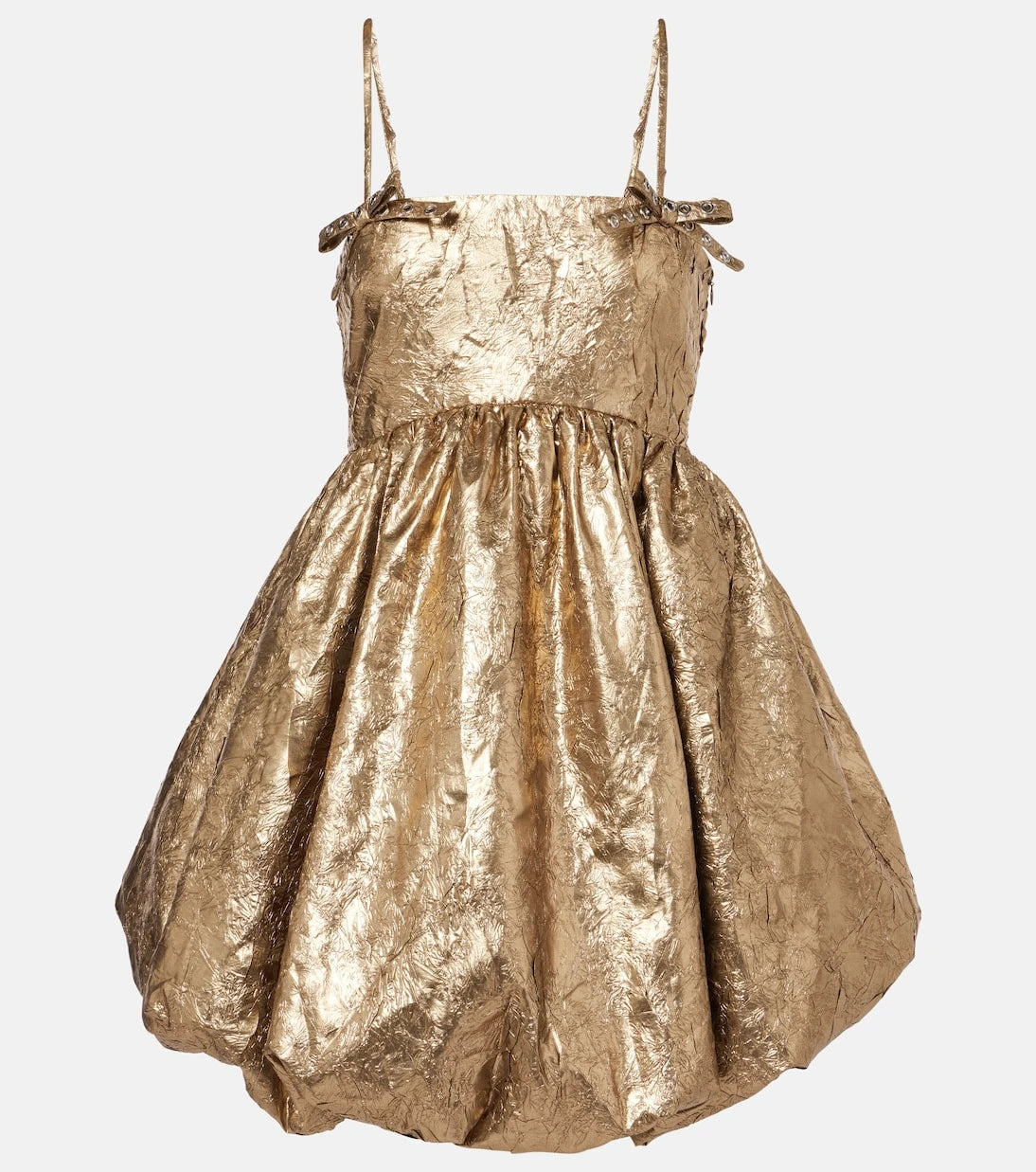 Ganni - Bow-detail metallic balloon minidress