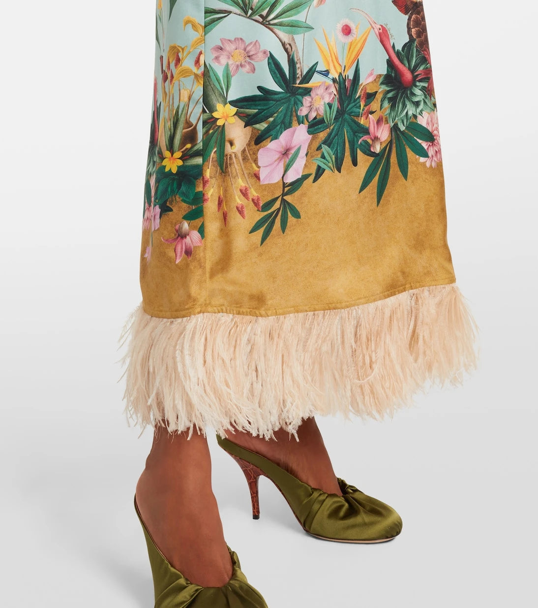 La DoubleJ - Swing feather-trimmed silk twill maxi dress