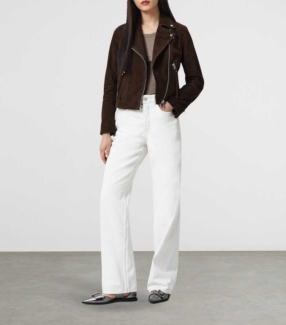 AllSaints Brown Suede Dalby Biker Jacket