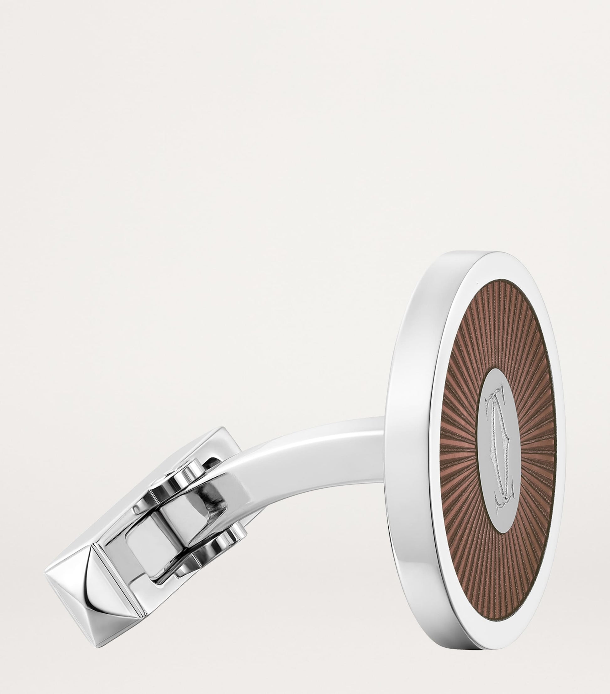 Sterling Silver and Brown Lacquer Double C de Cartier Cufflinks