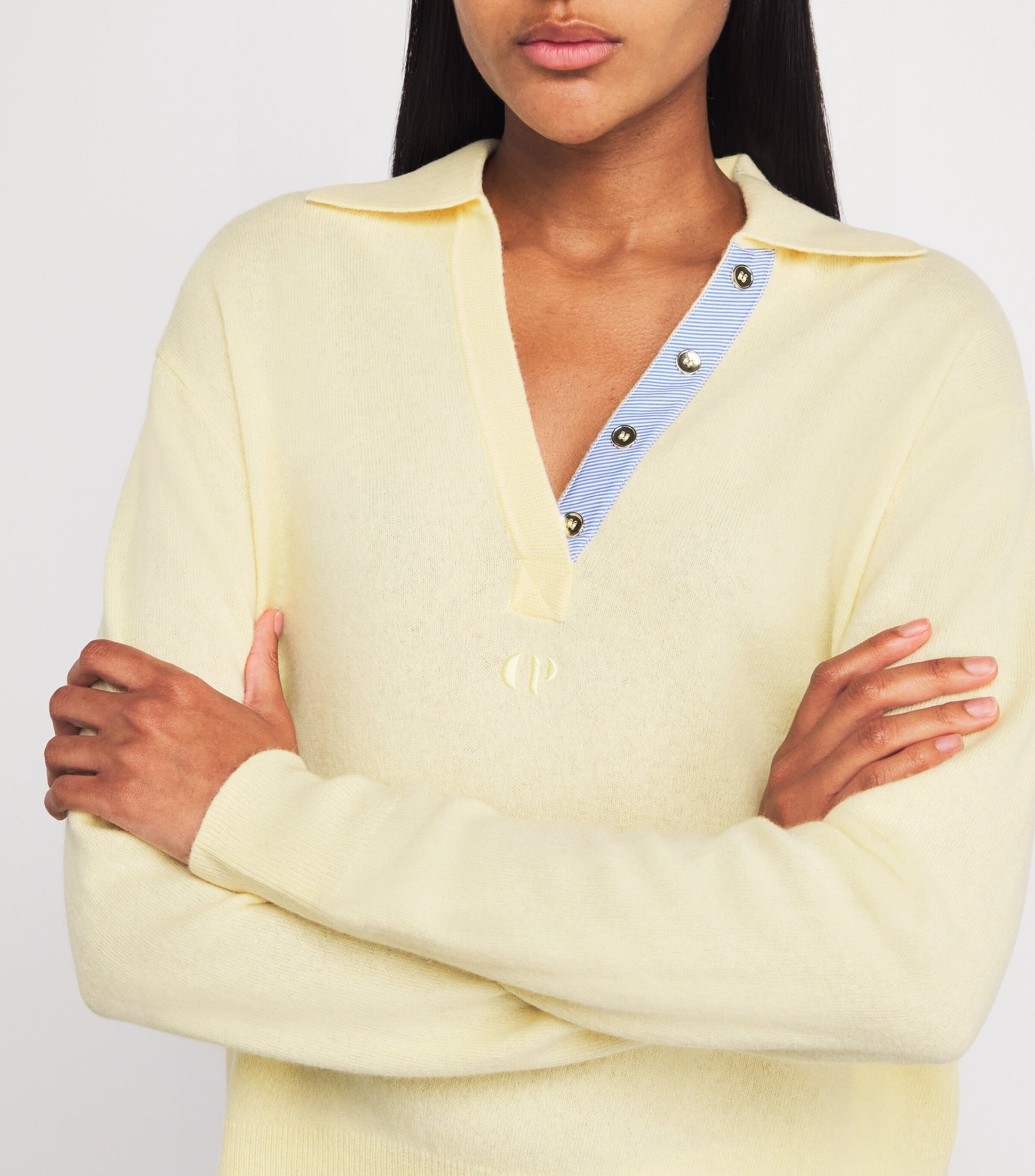 Claudie Pierlot Yellow Wool-Cashmere Polo Sweater